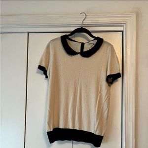 LOFT Cream Sweater w/Black Peter Pan Collar, Size Medium